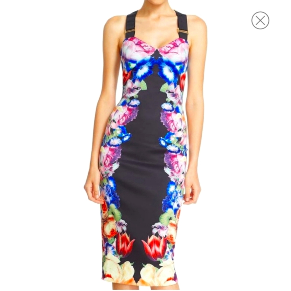 Ted Baker London Floral Print Midi Dress - Black, Blue, Red